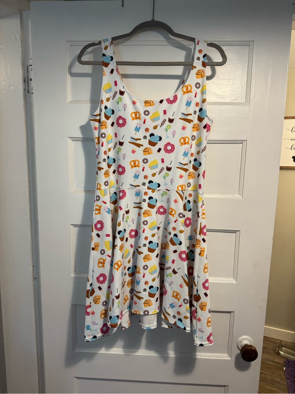 White Dress with Colorful Disney Snack Print